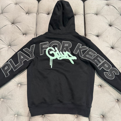 Geedup Play For Keeps Handstyle Hoodie 'Black Teal' (Second hand)