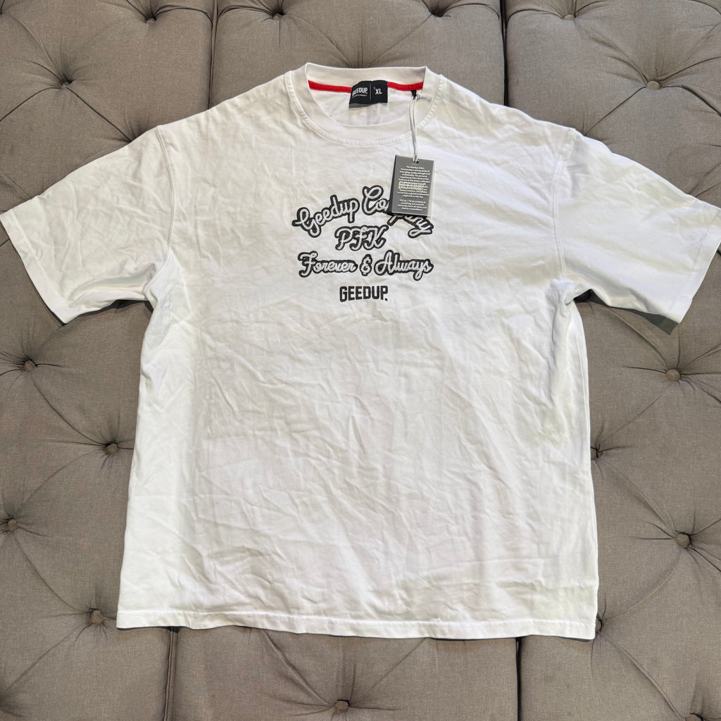 Geedup Stitched Logo Forever & Always T-shirt 'White Black' (Second hand)